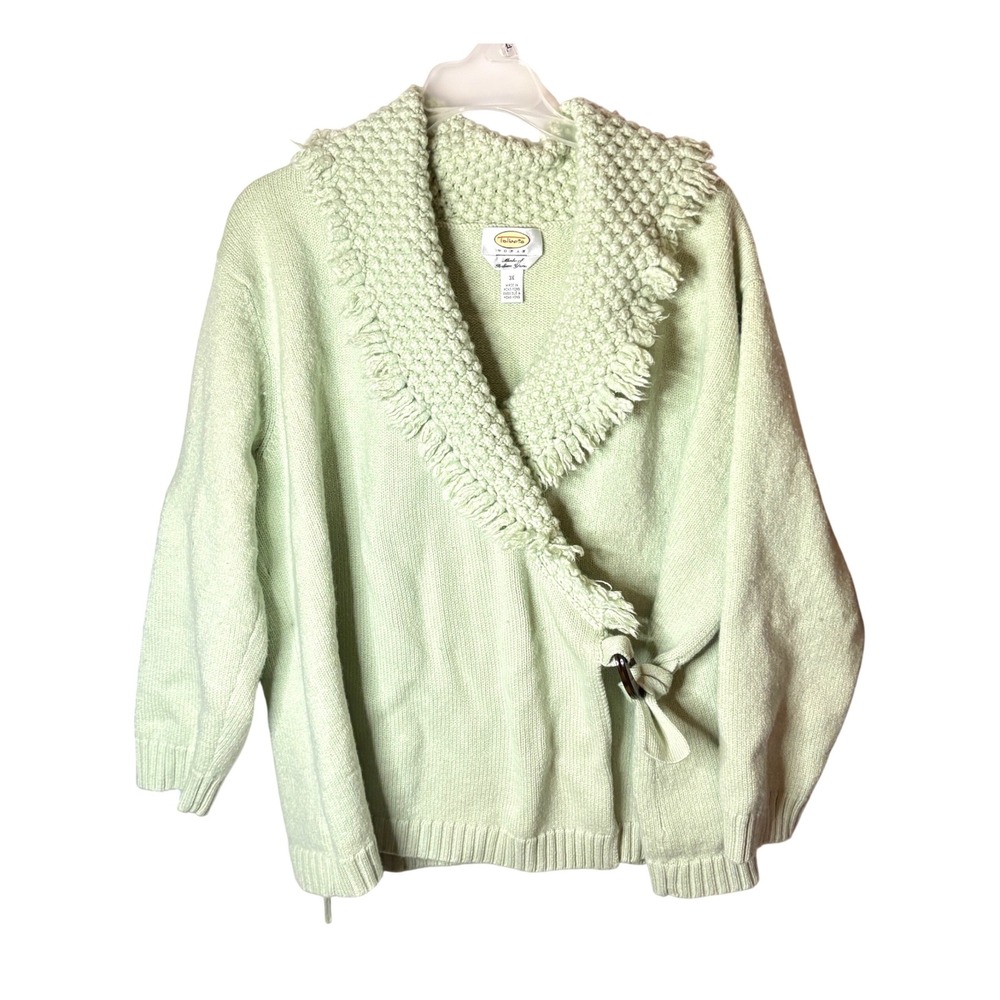 Vintage Talbots Chunky Wrap Cardigan Sweater Womens 3X Lime Green Quiet Luxury